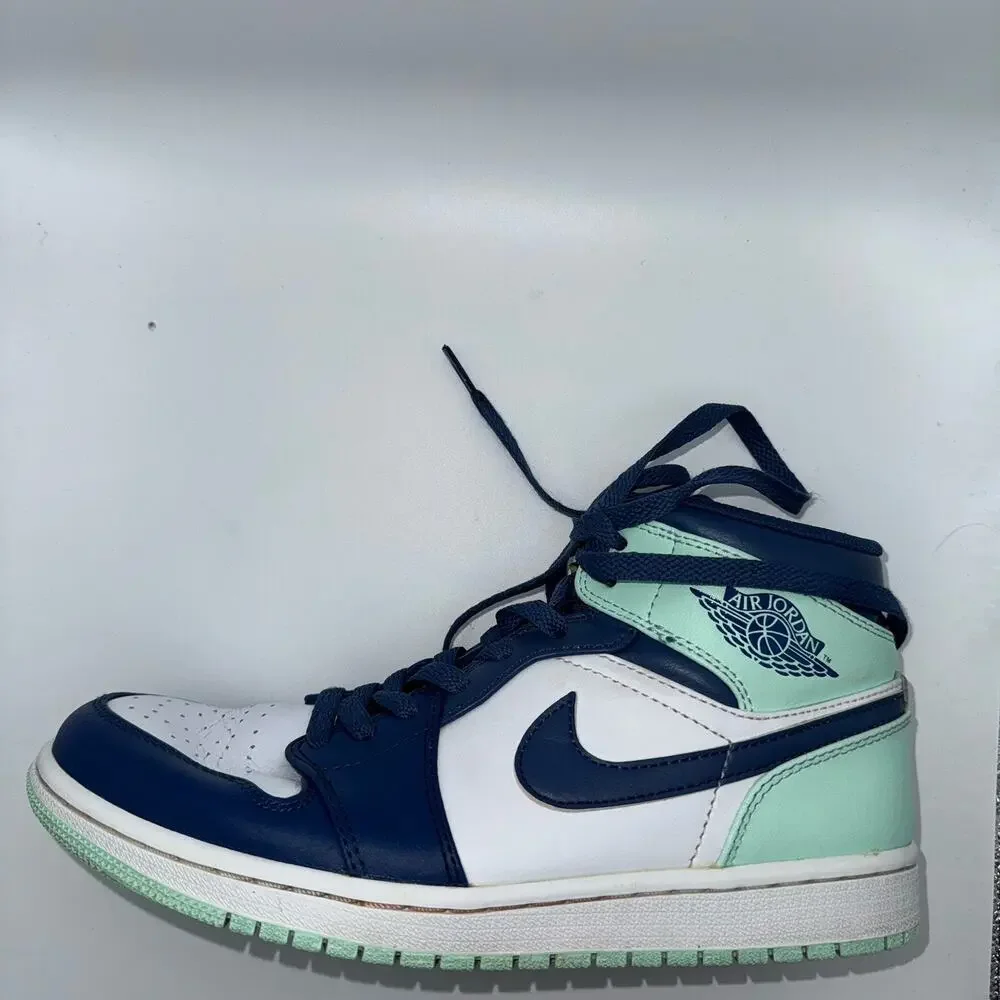 Nike Air Jordan 1 Mid Blue Mint Mystic Navy White Men’s Size 8 554724-413